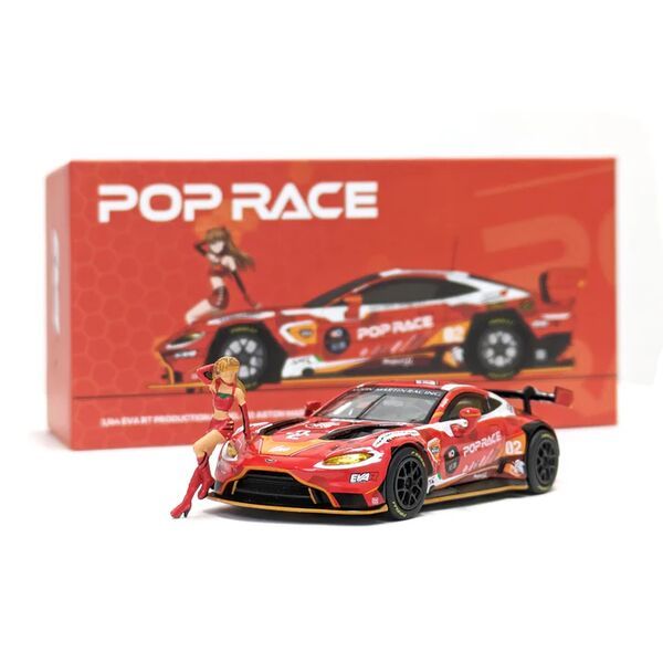Evangelion Shin Gekijouban - EVA-02 - Souryuu Asuka Langley - Eva RT Production Model-02 Aston Martin GT3 w/Asuka Race Queen Figure - 1/64 (Pop Race)