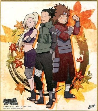 Naruto Shippuuden - Akimichi Choji - Nara Shikamaru - Yamanaka Ino - Bandai Shokugan - Candy Toy - Mini Shikishi - Naruto Shikishi ART - Shikishi Art